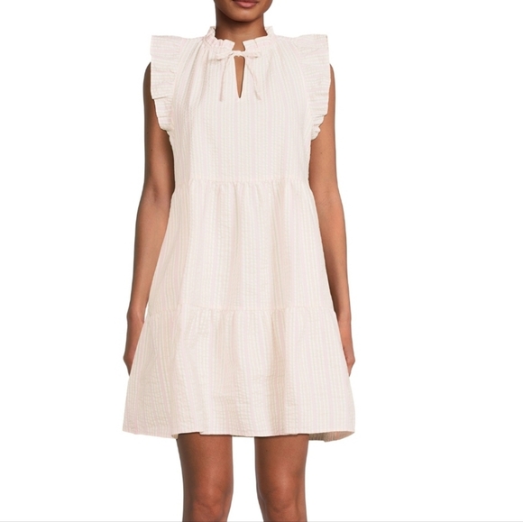 Time and Tru Dresses & Skirts - Pastel Pinstripe Dress with Flutter Sleeves NWT
